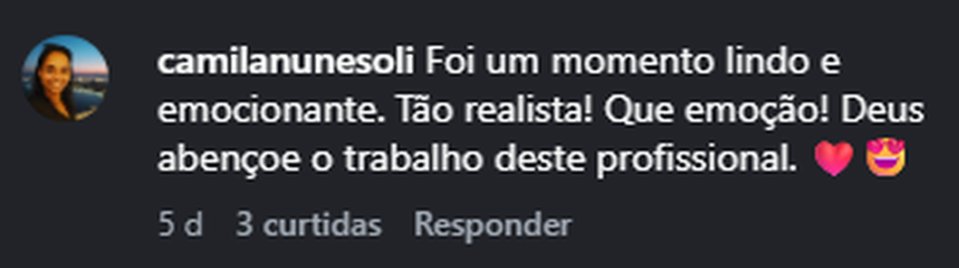 Recorte do comentário real 24 publicado no Instagram.