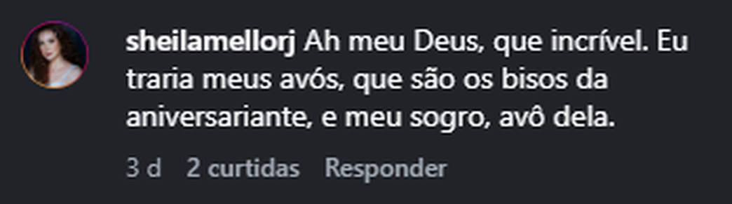 Recorte do comentário real 25 publicado no Instagram.