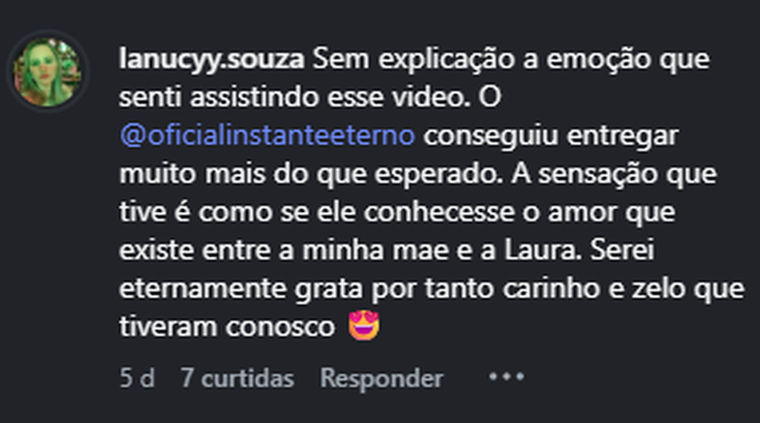 Recorte do comentário real 29 publicado no Instagram.